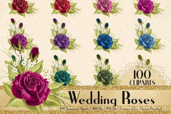 100 Vibrant Rose Clip Arts for Wedding & Romance Projects