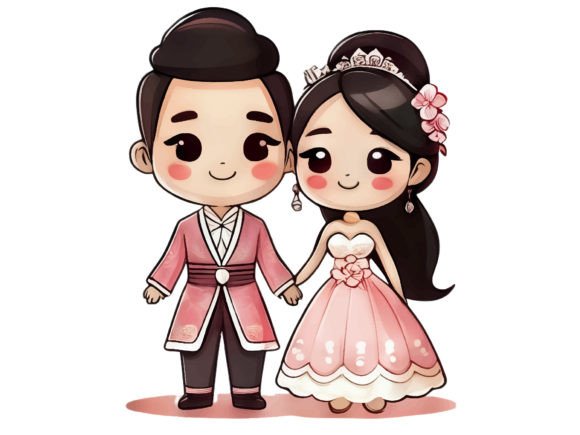 A Cartoon Couple in a Wedding Dress and Suit: Your Ultimate Design Asset