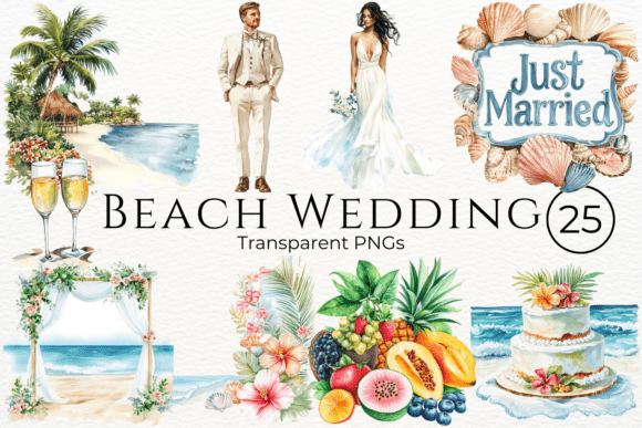 Beach Wedding Watercolor Cliparts for Your Creative Projects