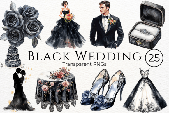 Black Wedding Watercolor Cliparts for Modern Design