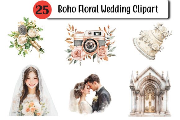 Boho Floral Wedding Clipart: 25 High-Quality PNGs for Your Projects
