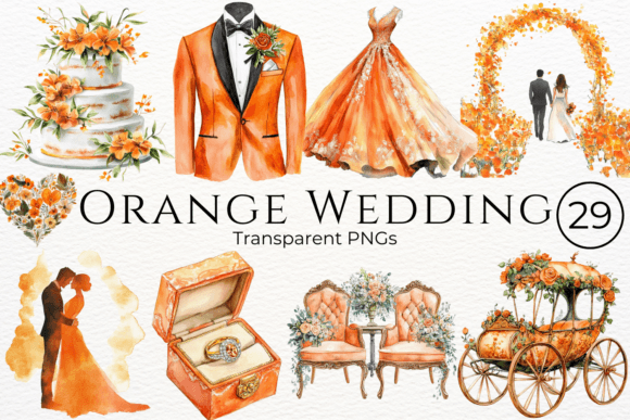Brighten Your Wedding Stationery with Orange Watercolor Cliparts