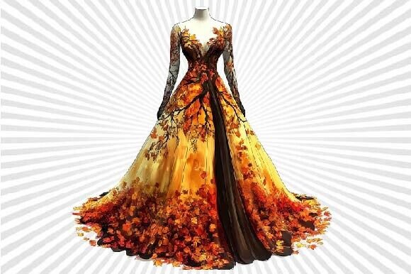 Capturing Autumn's Romance: Creative Wedding Dress Clipart
