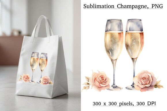Celebrate Love with Champagne & Roses: A Watercolor Wedding PNG