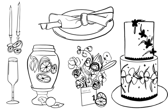 Charming Hand Drawn Wedding Table Clipart for Creative Projects