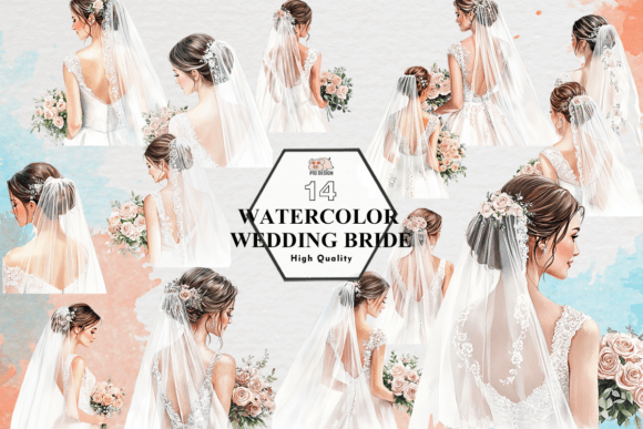 Enchanting Watercolor Wedding Bride PNG for Dreamy Designs