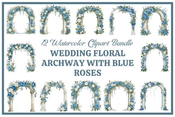 Ethereal Blue Rose Wedding Archway Clipart for Dreamy Designs