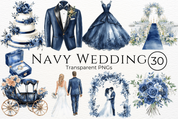 Navy Wedding Watercolor Cliparts: A Dreamy Design Asset