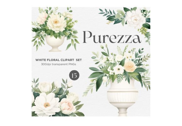 Purezza: White Wedding Floral Clipart for Refined Stationery