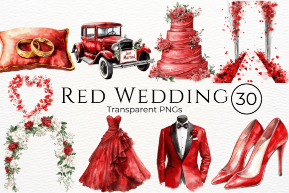 Red Wedding Watercolor Cliparts: A Bundle of Creative Possibilities