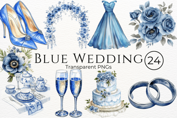 Timeless Elegance: Blue Wedding Watercolor Cliparts for Your Designs