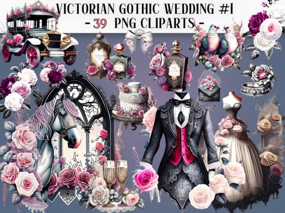 Victorian Gothic Wedding #1 Clipart for Dark Romance Projects