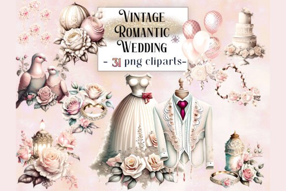 Vintage Romantic Wedding Clipart: 31 Elegant Elements for Your Projects