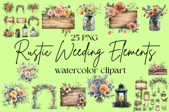 Watercolor Rustic Wedding Elements: A Charming Design Collection