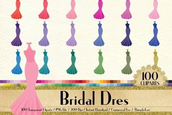 Wedding Clip Arts: 100 Gown & Bridal PNGs for Stunning Designs