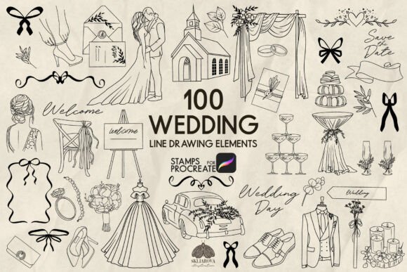 Wedding Procreate Stamp Brushes: 100 Designs for Your Stationery